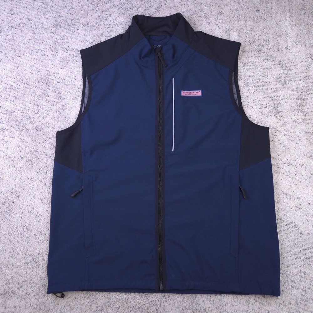 Vineyard Vines Vest Men Large Performance Full Zip Windbreaker Pockets Logo Blue